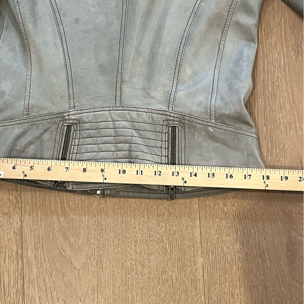 Goosecraft Leather Jacket 017 Pale Olive Green 94-2186543 Moto Blogger Trend - Picture 12 of 14